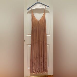 Mes Demoiselles Nude Spaghetti Strap Flowy Dress